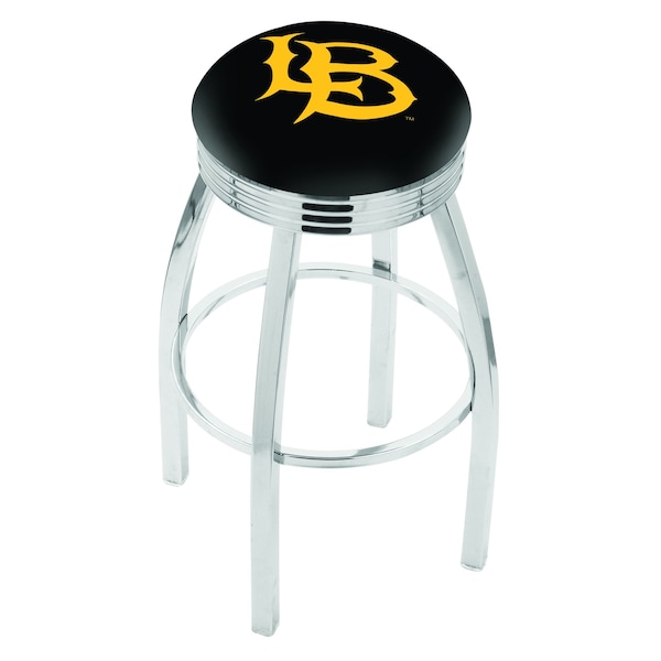 Holland Bar Stool Co 25" Chrome Long Beach State University Swivel Bar Stool, Accent Ring - L8C3C25LBSTUN