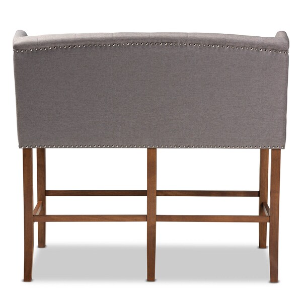 Baxton Studio Alira Grey Upholstered Walnut Wood Button Tufted Bar Stool Bench - 160-9948