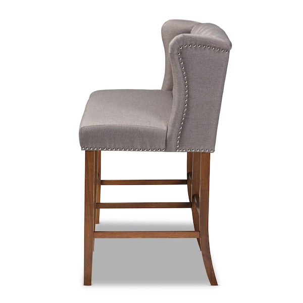 Baxton Studio Alira Grey Upholstered Walnut Wood Button Tufted Bar Stool Bench - 160-9948