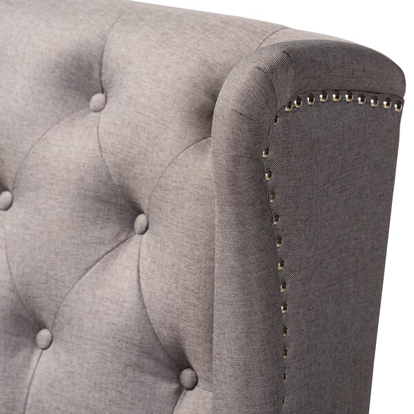 Baxton Studio Alira Grey Upholstered Walnut Wood Button Tufted Bar Stool Bench - 160-9948