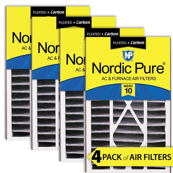 Nordic Pure 16x25x5 Plus Carbon Pleated Air Filter, High Capacity, MERV 10, 4 PK - 16X25X5ABPM10C-4