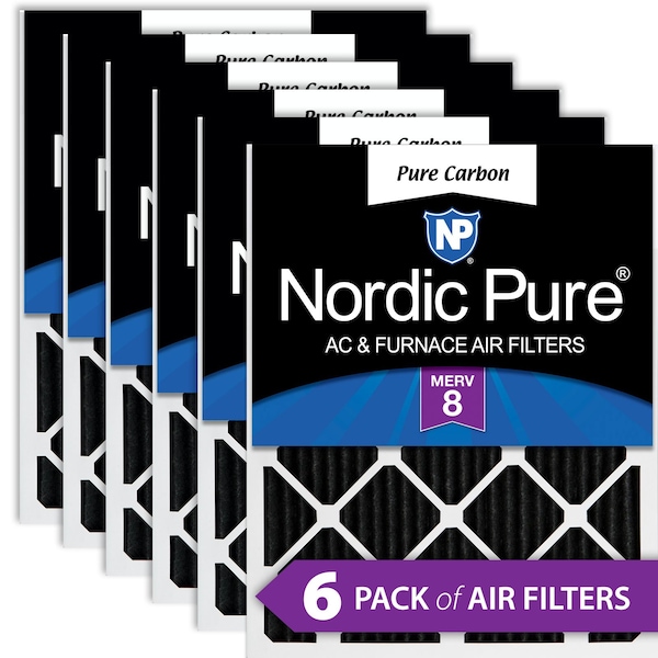 Nordic Pure 12x18x1 Pure Carbon Pleated Air Filter, High Capacity, MERV 8, 6 PK - 12X18X1PCP-6