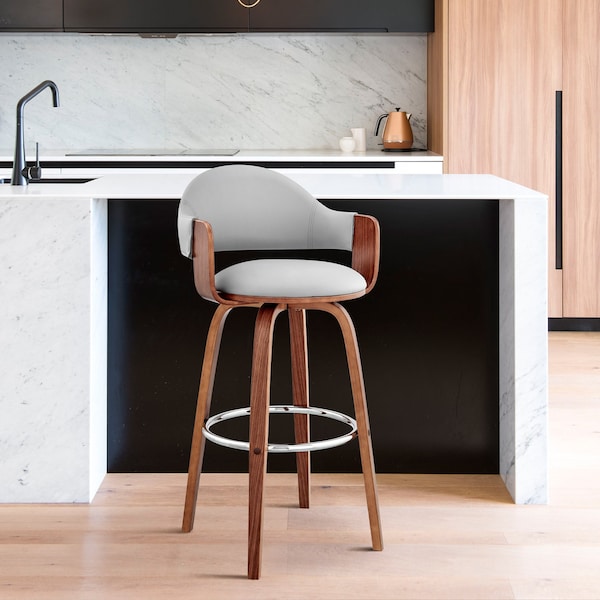Armen Living Daxton 26" Gray Faux Leather and Walnut Wood Bar Stool - LCDXBAWAGR26