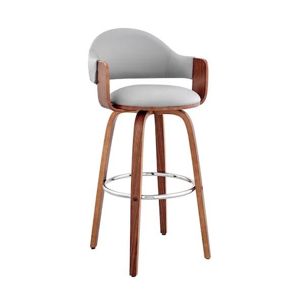 Armen Living Daxton 26" Gray Faux Leather and Walnut Wood Bar Stool - LCDXBAWAGR26