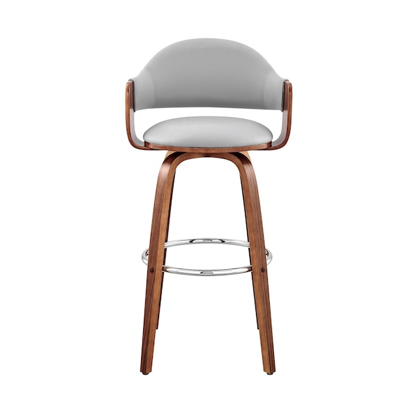 Armen Living Daxton 26" Gray Faux Leather and Walnut Wood Bar Stool - LCDXBAWAGR26