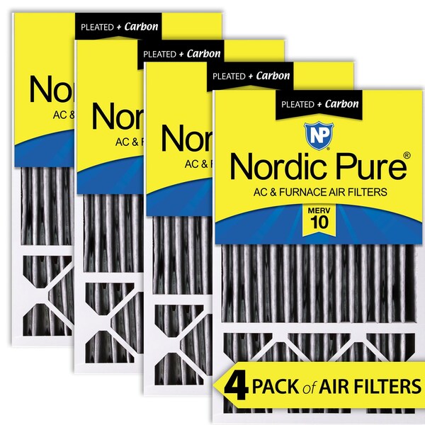 Nordic Pure 16x25x5 Plus Carbon Pleated Air Filter, High Capacity, MERV 10, 4 PK - 16X25X5HPM10C-4