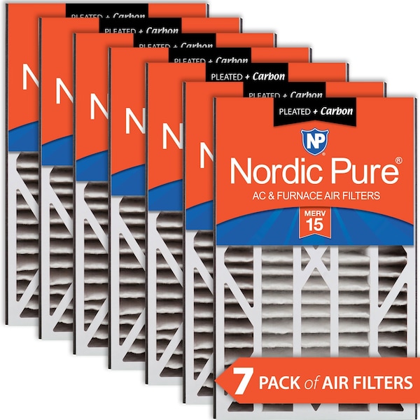Nordic Pure 16x25x3 Plus Carbon Pleated Air Filter, High Capacity, MERV 15, 7 PK - 16X25X3ABM15+C-7