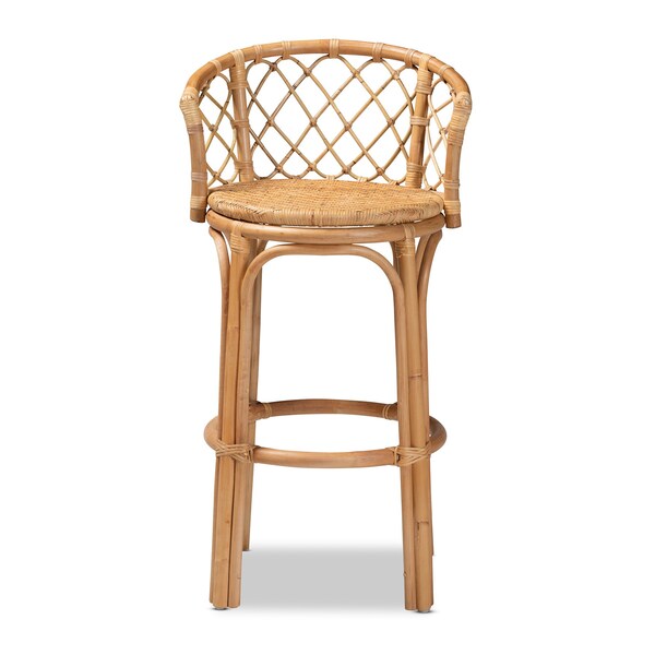 Baxton Studio Orchard Modern Bohemian Natural Brown Rattan Bar Stool - 203-12588