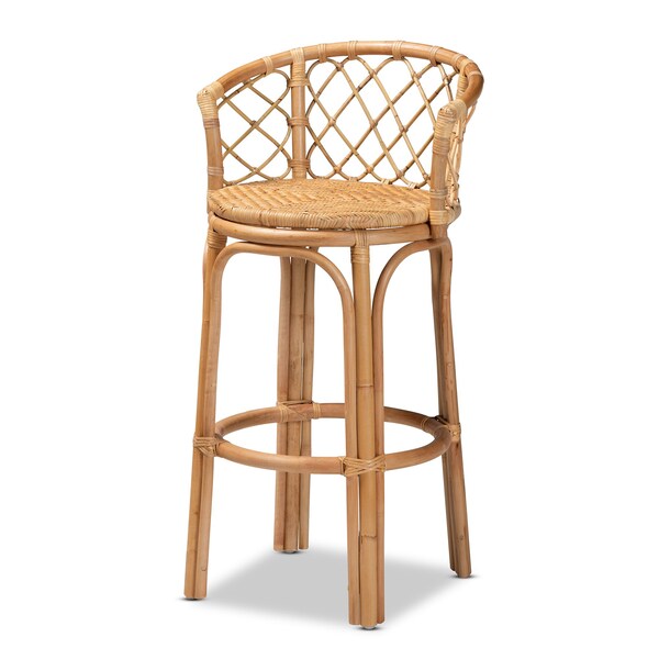 Baxton Studio Orchard Modern Bohemian Natural Brown Rattan Bar Stool - 203-12588