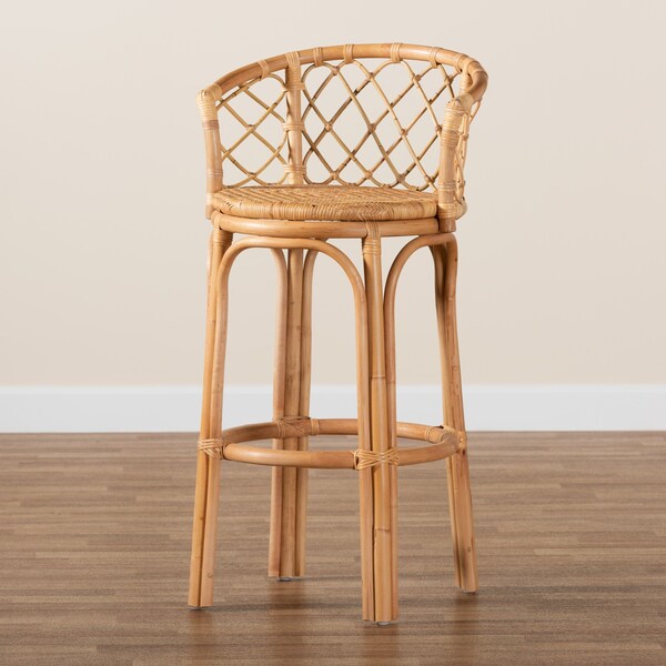 Baxton Studio Orchard Modern Bohemian Natural Brown Rattan Bar Stool - 203-12588