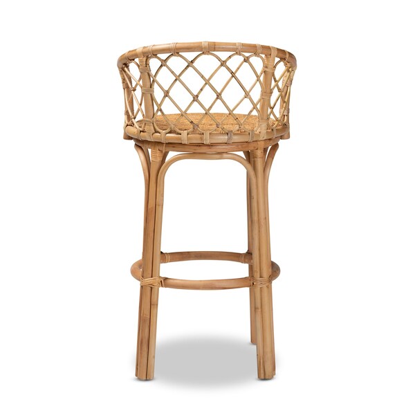 Baxton Studio Orchard Modern Bohemian Natural Brown Rattan Bar Stool - 203-12588