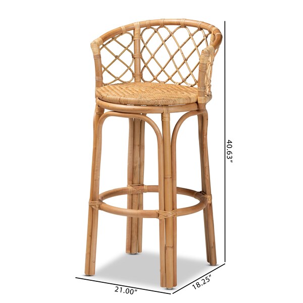 Baxton Studio Orchard Modern Bohemian Natural Brown Rattan Bar Stool - 203-12588