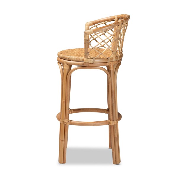 Baxton Studio Orchard Modern Bohemian Natural Brown Rattan Bar Stool - 203-12588