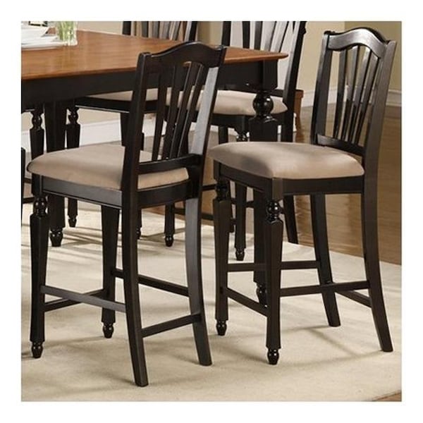 East West Furniture East West CC-BLK-C Chelsea Stools with upholstered seat; 24 in. seat height; Black & Cherry - Pack of 2 - CHS-BLK-C