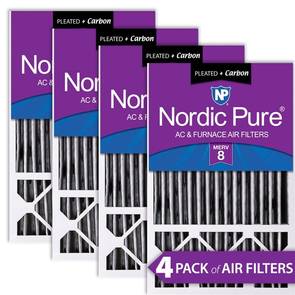 Nordic Pure 16x25x5 Plus Carbon Pleated Air Filter, High Capacity, MERV 8, 4 PK - 16X25X5HPM8C-4