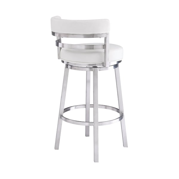 Armen Living Madrid 30" Bar Height Swivel White Faux Leather and Brushed Stainless Steel Bar Stool - LCMABABSWH30