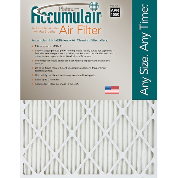 Accumulair 30x36x2 Pleated Air Filter, 6 PK - FA30X36X2_6