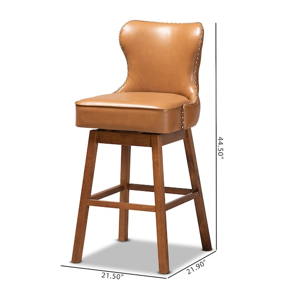 Baxton Studio Gradisca Modern Tan Faux Leather and Walnut Brown Finished Wood 2-PC Swivel Bar Stool Set - 184-11402-ZORO