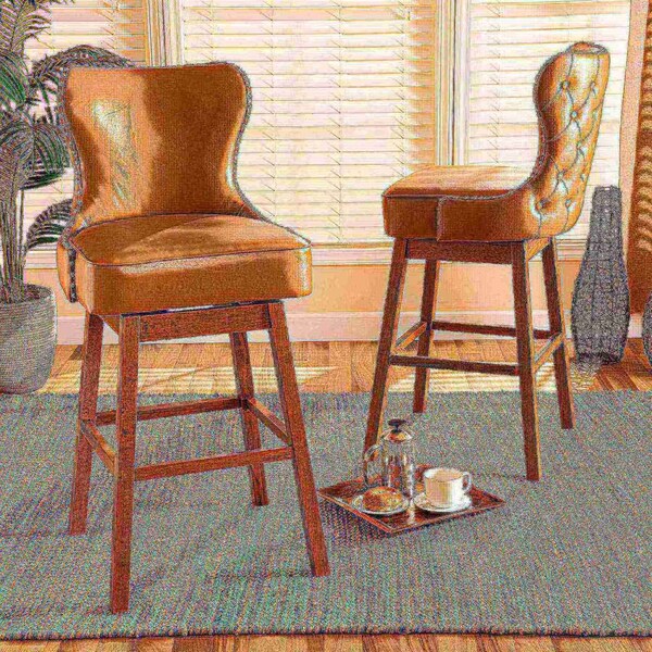 Baxton Studio Gradisca Modern Tan Faux Leather and Walnut Brown Finished Wood 2-PC Swivel Bar Stool Set - 184-11402-ZORO