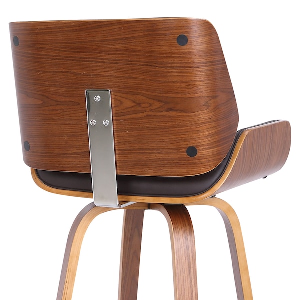 Armen Living Tyler 30" Bar Height Swivel Brown Faux Leather and Walnut Wood Bar Stool - LCTYBABRWA30