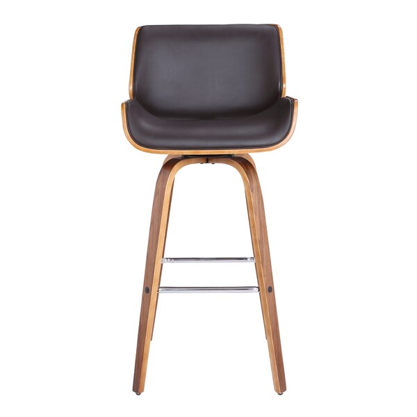 Armen Living Tyler 30" Bar Height Swivel Brown Faux Leather and Walnut Wood Bar Stool - LCTYBABRWA30