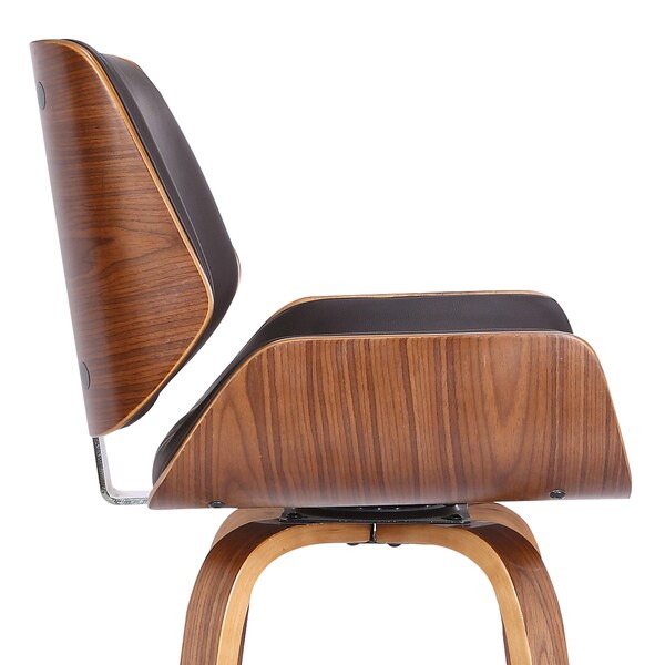 Armen Living Tyler 30" Bar Height Swivel Brown Faux Leather and Walnut Wood Bar Stool - LCTYBABRWA30