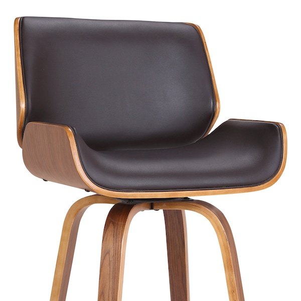 Armen Living Tyler 30" Bar Height Swivel Brown Faux Leather and Walnut Wood Bar Stool - LCTYBABRWA30