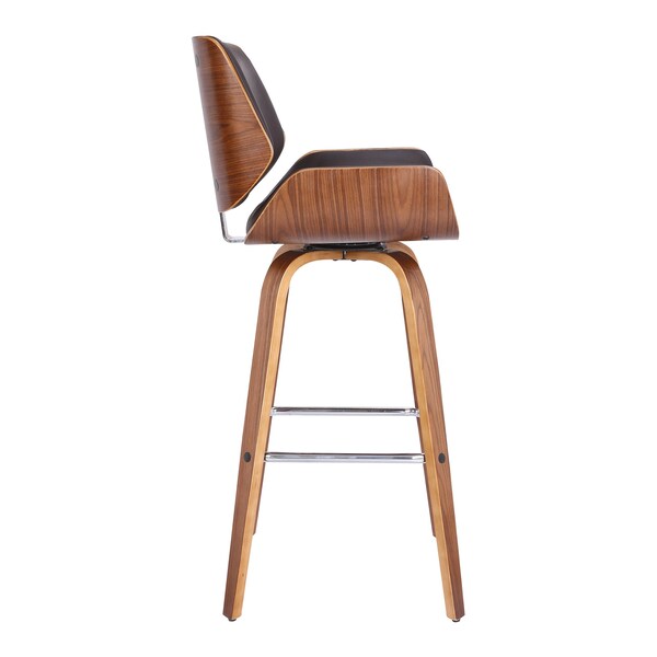 Armen Living Tyler 30" Bar Height Swivel Brown Faux Leather and Walnut Wood Bar Stool - LCTYBABRWA30