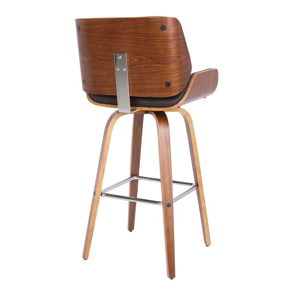 Armen Living Tyler 30" Bar Height Swivel Brown Faux Leather and Walnut Wood Bar Stool - LCTYBABRWA30