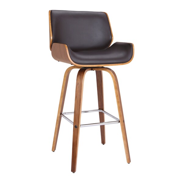 Armen Living Tyler 30" Bar Height Swivel Brown Faux Leather and Walnut Wood Bar Stool - LCTYBABRWA30