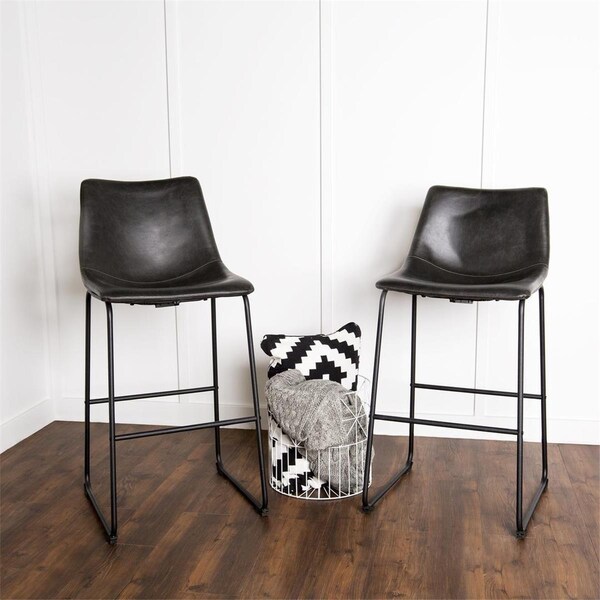 Walker Edison Furniture Faux Leather Dining Kitchen Barstools, Black, 2PK - CHL30BL