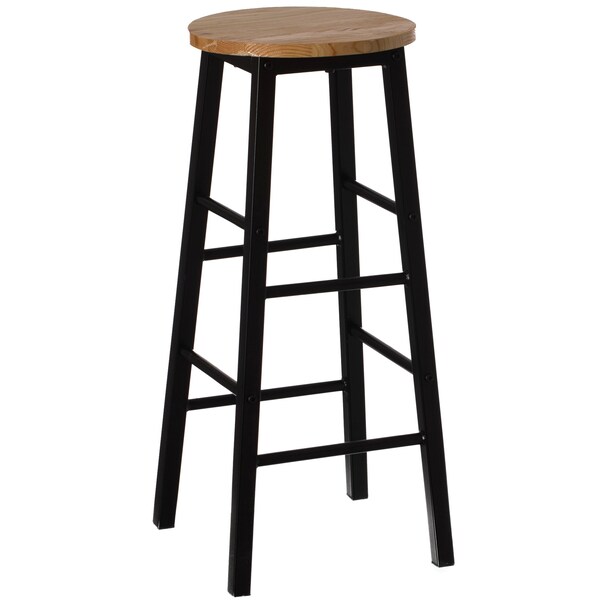 Vintiquewise 28-in. High Wooden Rustic Round Bar Stool with Footrest for Indoor and Outdoor - QI004466