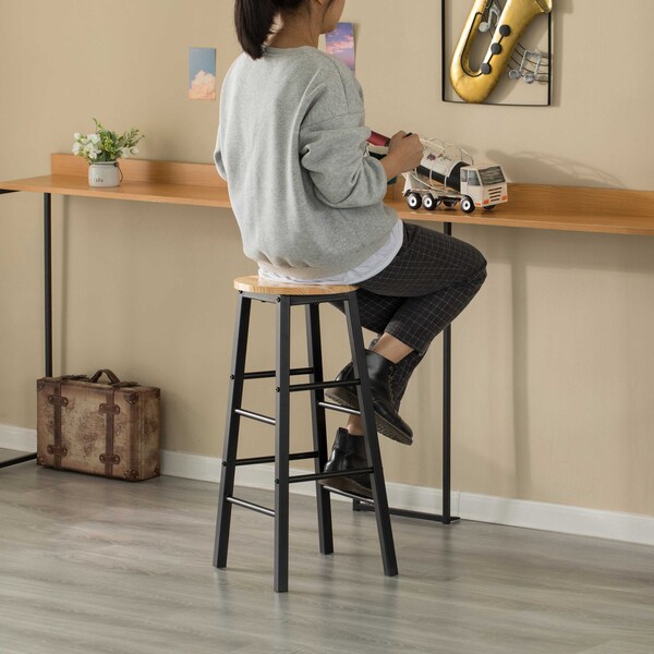 Vintiquewise 28-in. High Wooden Rustic Round Bar Stool with Footrest for Indoor and Outdoor - QI004466