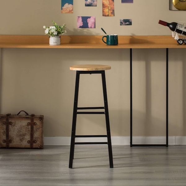 Vintiquewise 28-in. High Wooden Rustic Round Bar Stool with Footrest for Indoor and Outdoor - QI004466