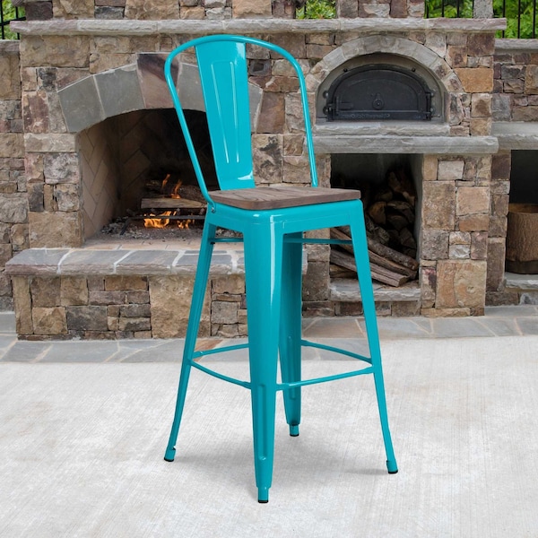 Flash Furniture Metal BarStool, 30", Teal - ET-3534-30-CB-WD-GG
