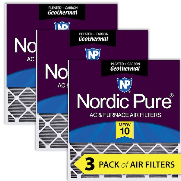 Nordic Pure 28x30x2 Plus Carbon Pleated Air Filter, High Capacity, MERV 10, 3 PK - 28X30X2GEOPM10C-3