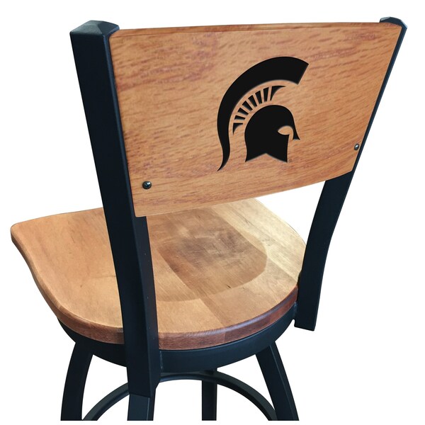 Holland Bar Stool Co 25" Blk Wrinkle Michigan State Swivel Bar Stool, Laser Engraved Back - L03825BWMEDMPLAMICHSTMEDMPL