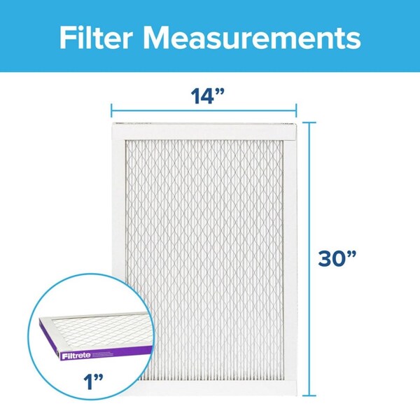 3M 14x30x1 Filtrete Pleated Air Filter, Synthetic, MERV 12 - 2024DC-6