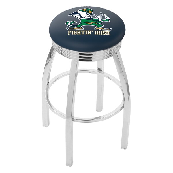 Holland Bar Stool Co 25" Chrome Notre Dame Leprechaun Swivel Bar Stool, Accent Ring - L8C3C25ND-LEP