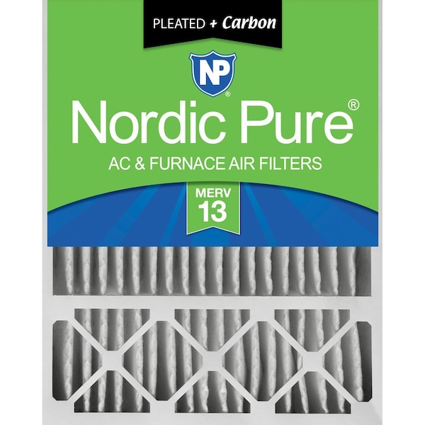 Nordic Pure 20x25x5 Plus Carbon Pleated Air Filter, High Capacity, MERV 13 - 20X25X5LXREDM13+C-1