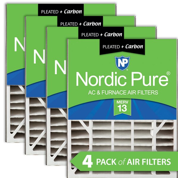 Nordic Pure 20x25x5 Plus Carbon Pleated Air Filter, High Capacity, MERV 13, 4 PK - 20X25X5ABM13+C-4