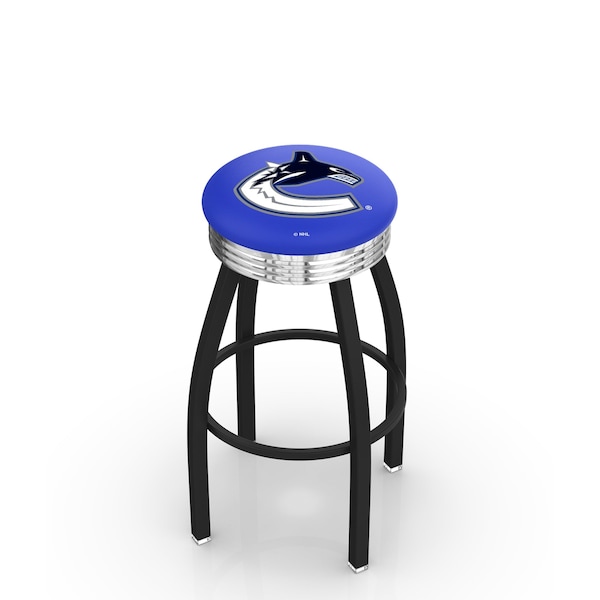 Holland Bar Stool Co 30" Blk Wrinkle Vancouver Canucks Swivel Bar Stool, Chrome Ring - L8B3C30VANCAN