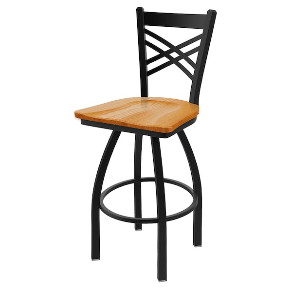 Holland Bar Stool Co 30" Swivel Bar Stool, Black Wrinkle, Med Oak Seat - 82030BWMEDOAK
