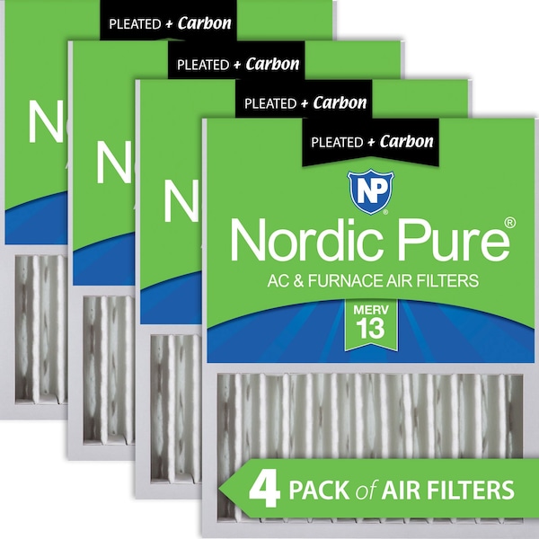 Nordic Pure 16x20x5 Plus Carbon Pleated Air Filter, High Capacity, MERV 13, 4 PK - 16X20X5HM13+C-4