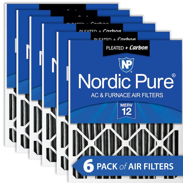 Nordic Pure 20x24x4 Plus Carbon Pleated Air Filter, High Capacity, MERV 12, 6 PK - 20X24X4PM12C-6