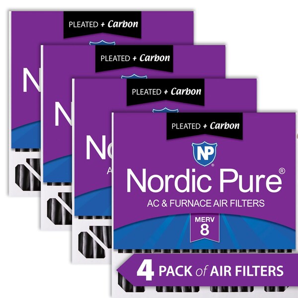 Nordic Pure 20x20x5 Plus Carbon Pleated Air Filter, High Capacity, MERV 8, 4 PK - 20X20X5HPM8C-4