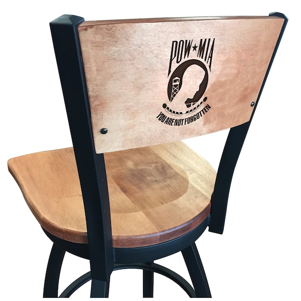 Holland Bar Stool Co 25" Blk Wrinkle POW/MIA Swivel Bar Stool, Laser Engraved Back - L03825BWMEDMPLAPOWMIAMEDMPL