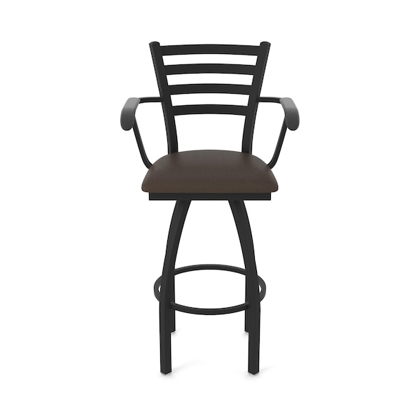 Holland Bar Stool Co Jackie with Arms 30 in. Swivel Bar Stool with Black Wrinkle Finish and Rein Coffee Seat - 415
