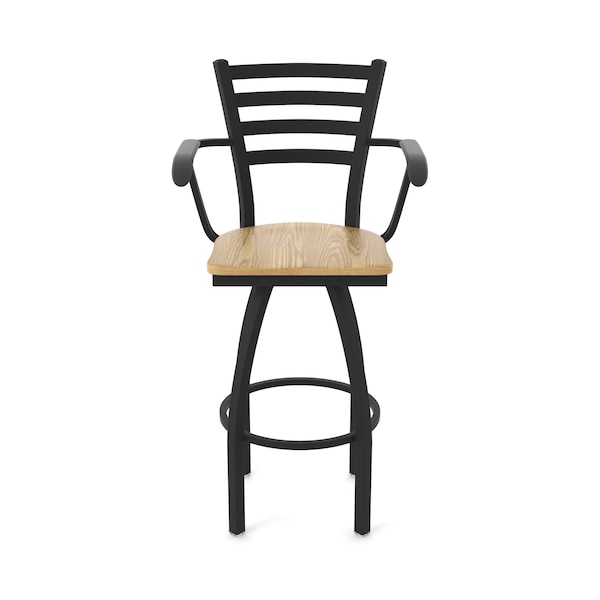 Holland Bar Stool Co Jackie with Arms 36 in. Swivel Bar Stool with Black Wrinkle Finish and Natural Oak Seat - 415