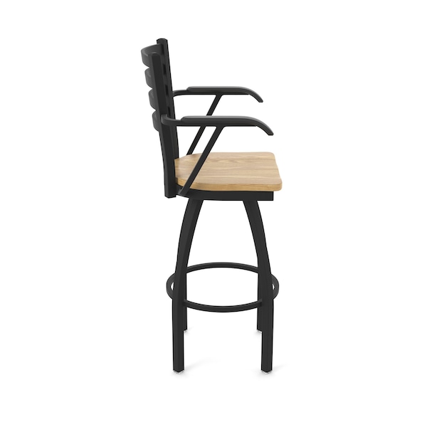 Holland Bar Stool Co Jackie with Arms 36 in. Swivel Bar Stool with Black Wrinkle Finish and Natural Oak Seat - 415